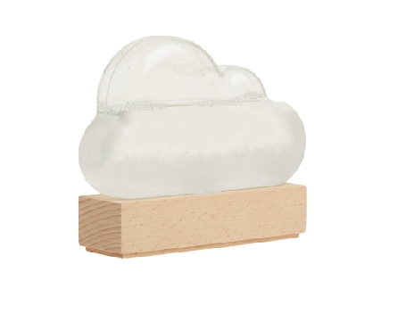 Glass cloud-shaped storm predictor with wooden base